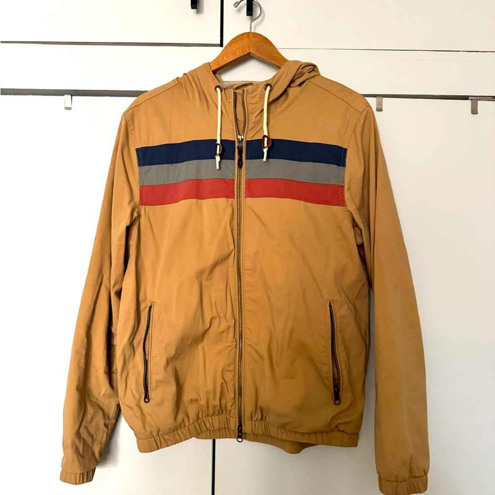 Marine Layer Greenport Striped Hooded Boat Jacket - Tan - Men’s size S